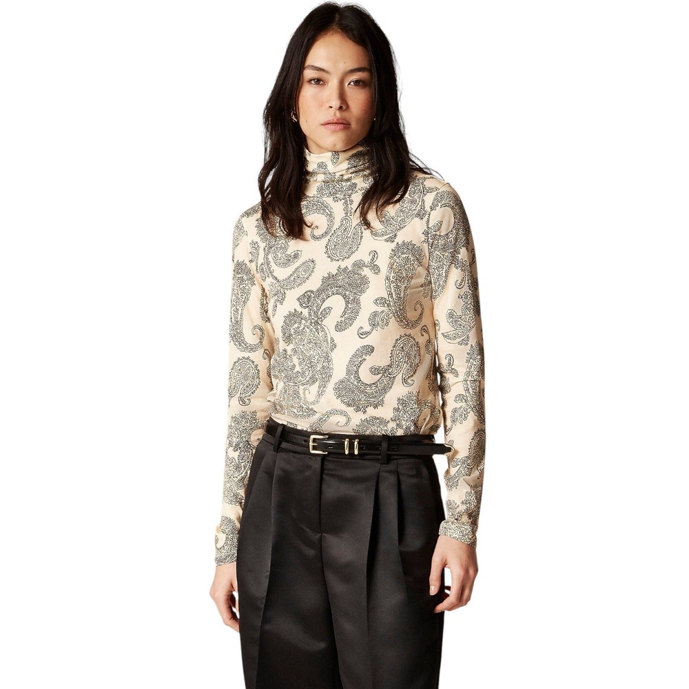 J.Crew Feather Jersey Turtleneck‎ Paisley 100% Cotton Mock Neck Top Minimalist M